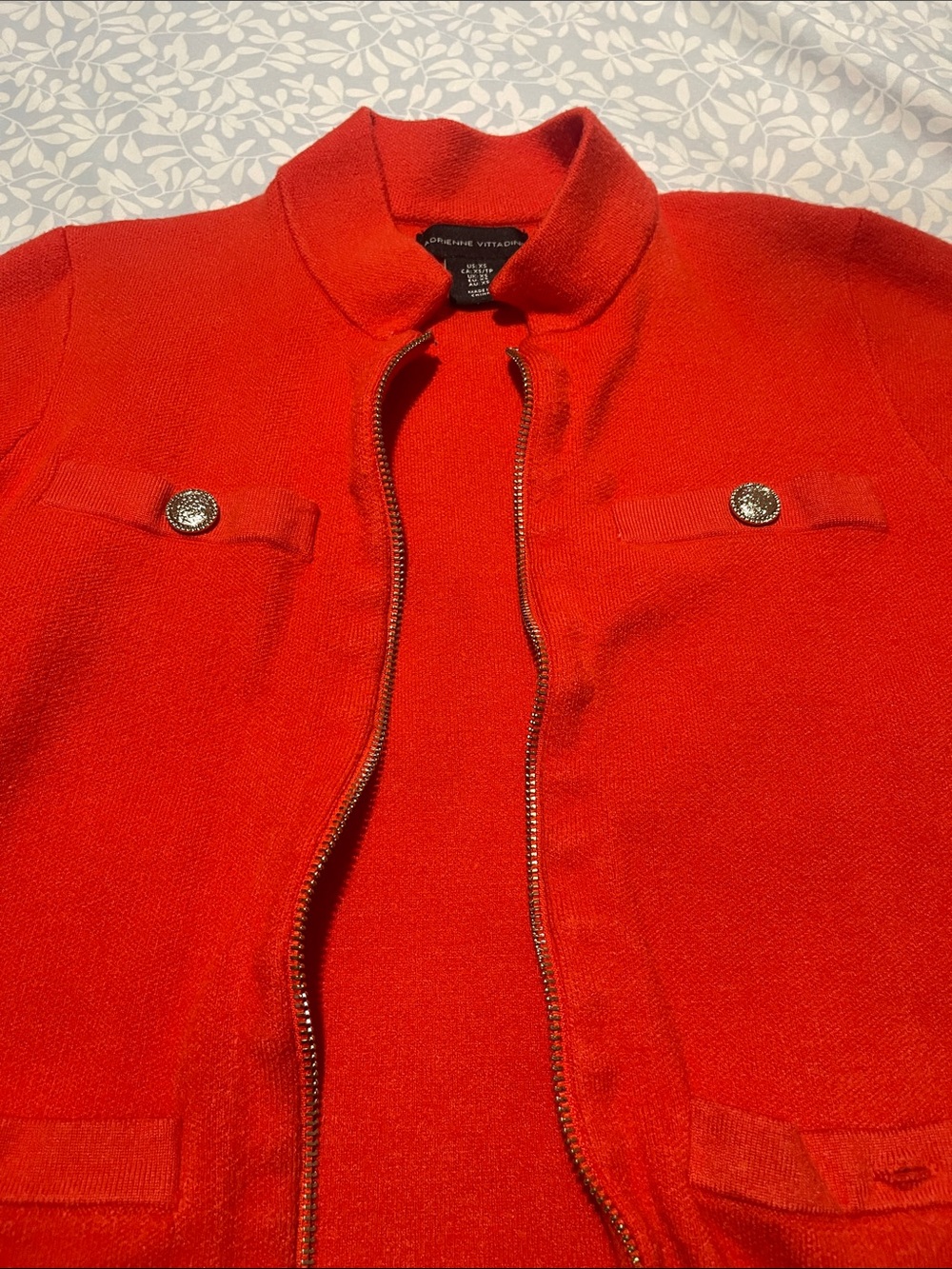 Adrienne Vittadini Bright Red Zip-Front Shirt Jacket missing 2 pocket buttons